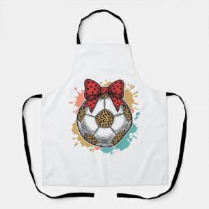 Leopard Soccer Bow Vintage Engraving Shirt Design_ Apron