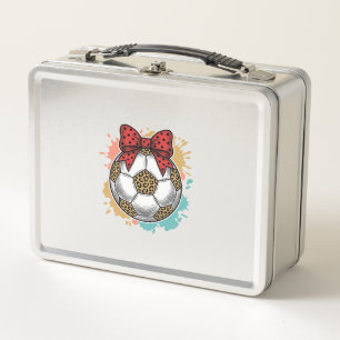 Leopard Soccer Bow Vintage Engraving Shirt Design_ Metal Lunch Box
