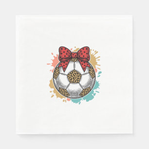 Leopard Soccer Bow Vintage Engraving Shirt Design_ Napkins
