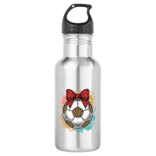 Leopard Soccer Bow Vintage Engraving Shirt Design_ Stainless Steel Water Bottle