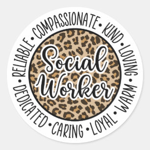 Leopard Social Worker, Social Work Gift Classic Round Sticker