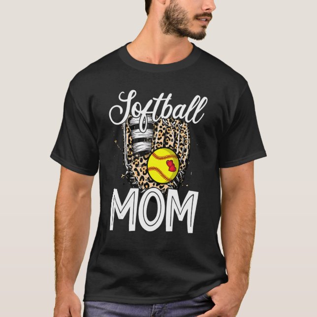 Leopard Softball Glove Softball Mom Happy Mother's T-Shirt (Front)