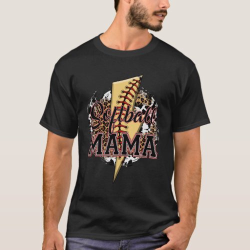 Leopard Softball Mama Lightning Bolt Sport Mom Mot T_Shirt