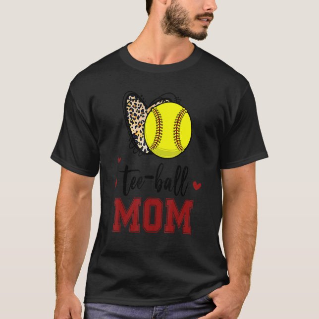 Leopard Softball Mom Ball Mom Heart Mother's Day M T-Shirt (Front)