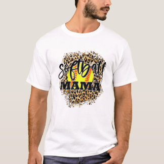 Leopard Softball Mom Funny Softball Mama Mother's T-Shirt