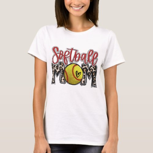 Leopard Softball Mom Softball Game Day Vibes Mothe T_Shirt