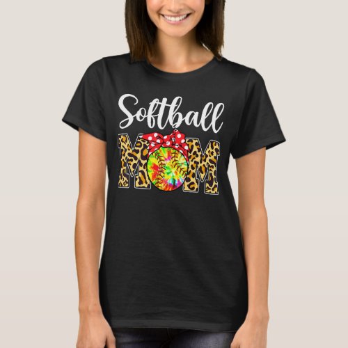 Leopard Softball Mom Tie Dye Softball Game Day Mot T_Shirt