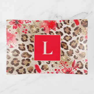 Leopard Sparkle Gifts Monogram Trinket Tray