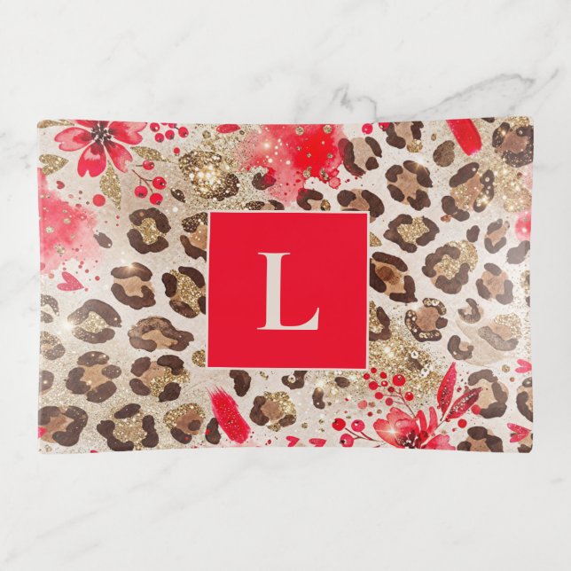 Leopard Sparkle Gifts Monogram Trinket Tray (Front)