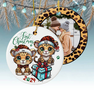 Leopard Spot Cat Animal Print First Christmas 🐾🐆 Ceramic Ornament