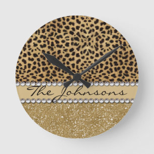 Leopard Spot Family Last Name Round Clock