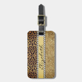 Leopard Spot Gold Glitter Rhinestone Add Name Luggage Tag (Front Vertical)