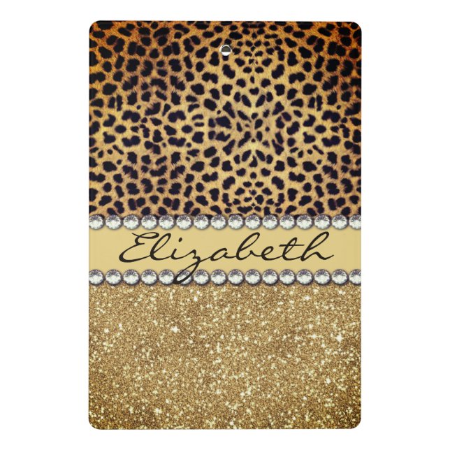 Leopard Spot Gold Glitter Rhinestone Back Mini Clipboard (Back)