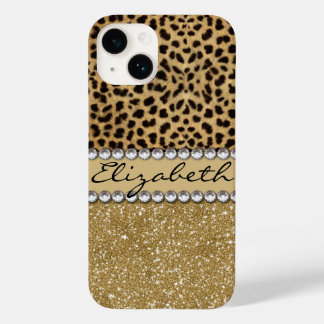 Leopard Spot Gold Glitter Rhinestone Case-Mate iPhone 14 Case