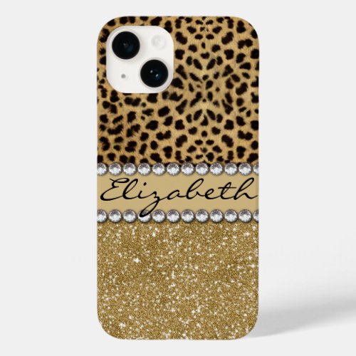 Leopard Spot Gold Glitter Rhinestone Case_Mate iPhone 14 Case