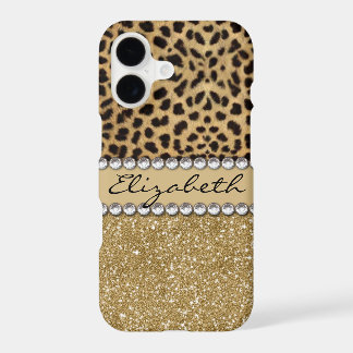 Leopard Spot Gold Glitter Rhinestone iPhone 17 Case