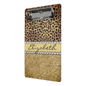 Leopard Spot Gold Glitter Rhinestone Fancy Mini Clipboard (Angled2)