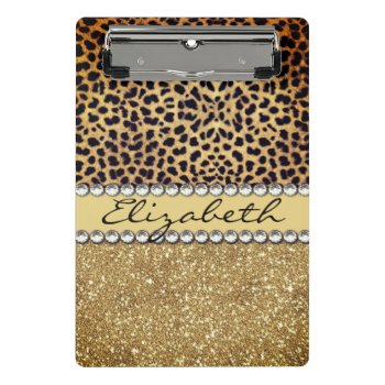 Leopard Spot Gold Glitter Rhinestone Fancy Mini Clipboard by ironydesigns at Zazzle