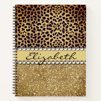 Leopard Spot Gold Glitter Rhinestone Fancy Notebook by ironydesigns at Zazzle