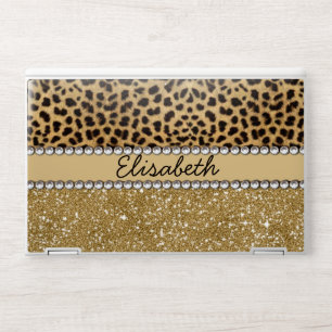 Leopard Spot Gold Glitter Rhinestone HP Laptop Skin