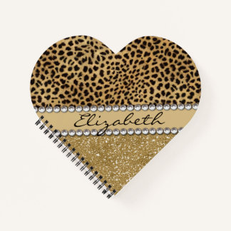 Leopard Spot Gold Glitter Rhinestone Love Notebook
