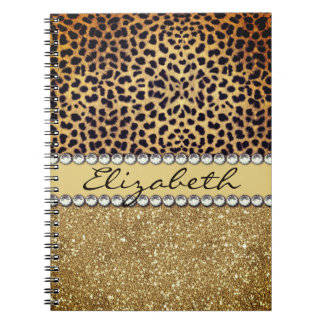 Leopard Spot Gold Glitter Rhinestone Notebook