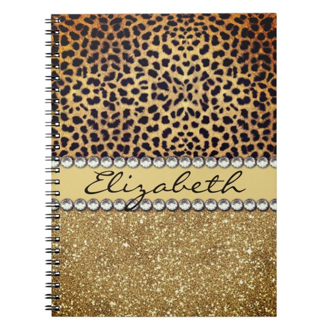 Leopard Spot Gold Glitter Rhinestone Notebook (Front)