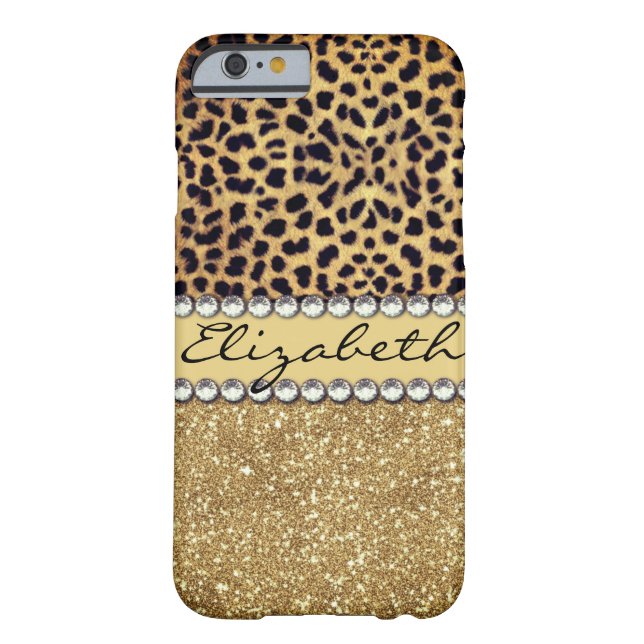 Leopard Spot Gold Glitter Rhinestone Personalize Case-Mate iPhone Case (Back)