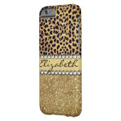 Leopard Spot Gold Glitter Rhinestone Personalize Case-Mate iPhone Case (Back Left)