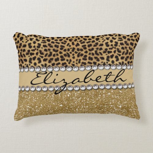 Leopard Spot Gold Glitter Rhinestone PHOTO PRINT Accent Pillow