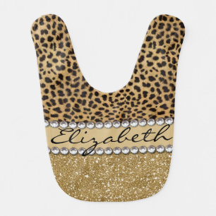 Leopard Spot Gold Glitter Rhinestone PHOTO PRINT Baby Bib
