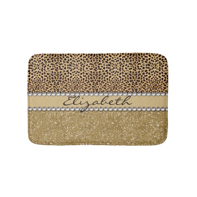 Leopard Spot Gold Glitter Rhinestone PHOTO PRINT Bath Mat (Front)
