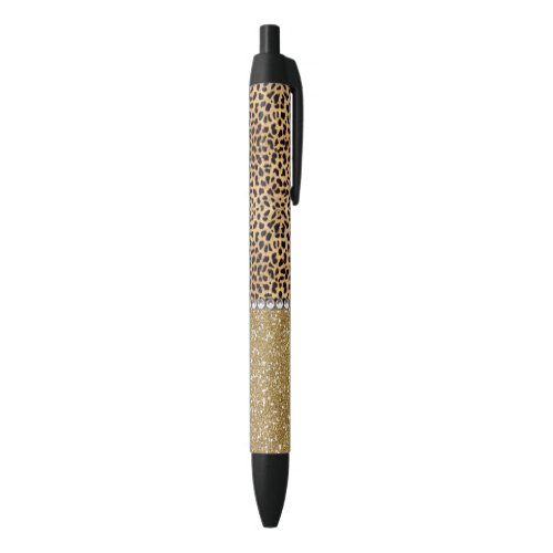 Leopard Spot Gold Glitter Rhinestone PHOTO PRINT Black Ink Pen