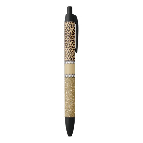 Leopard Spot Gold Glitter Rhinestone PHOTO PRINT Black Ink Pen