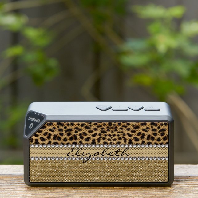 Leopard Spot Gold Glitter Rhinestone PHOTO PRINT Bluetooth Speaker (Insitu(Outdoor))