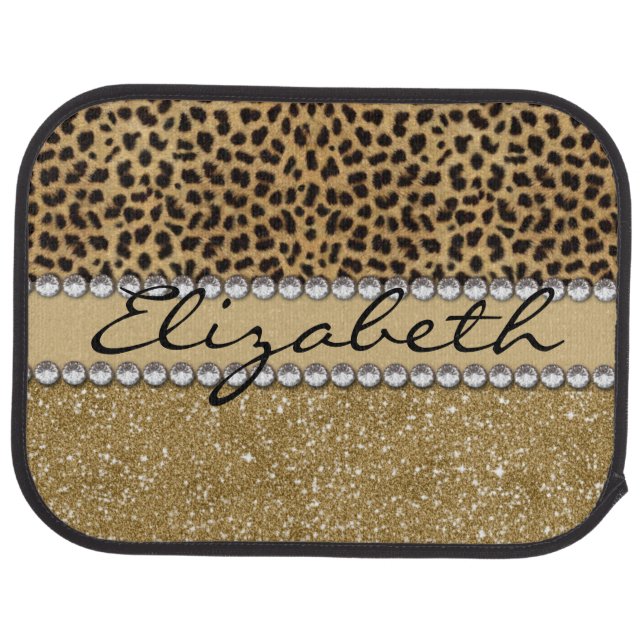 Leopard Spot Gold Glitter Rhinestone PHOTO PRINT Car Floor Mat (Rear)