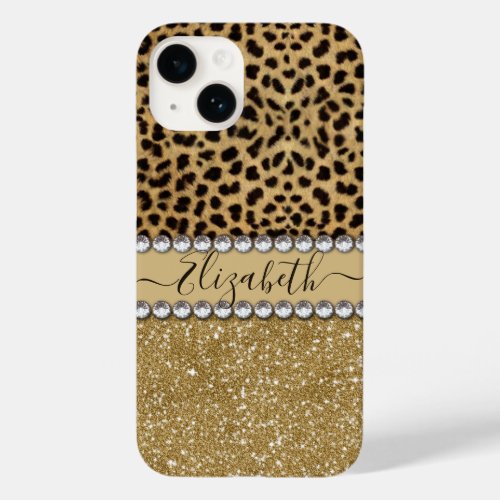 Leopard Spot Gold Glitter Rhinestone PHOTO PRINT Case_Mate iPhone 14 Case