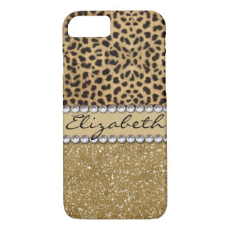Leopard Spot Gold Glitter Rhinestone PHOTO PRINT iPhone 8/7 Case