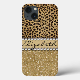 Leopard Spot Gold Glitter Rhinestone PHOTO PRINT iPhone 13 Case