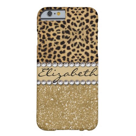 Leopard Spot Gold Glitter Rhinestone Photo Print Barely There Iphone 6