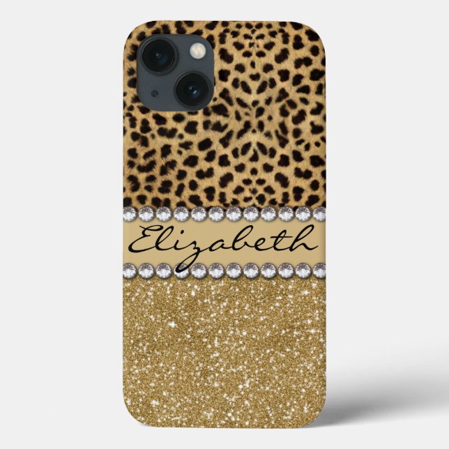 Leopard Spot Gold Glitter Rhinestone PHOTO PRINT  Case-Mate iPhone Case (Back)