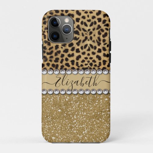 Leopard Spot Gold Glitter Rhinestone PHOTO PRINT iPhone 11 Pro Case