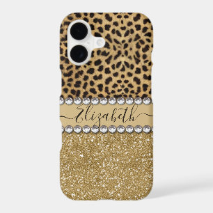 Leopard Spot Gold Glitter Rhinestone PHOTO PRINT iPhone 17 Case