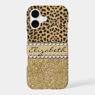 Leopard Spot Gold Glitter Rhinestone PHOTO PRINT iPhone 17 Case