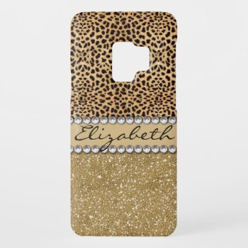 Leopard Spot Gold Glitter Rhinestone Photo Print Case-mate Samsung Galaxy S9 Case by ironydesigns at Zazzle