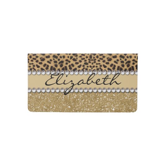 Leopard Spot Gold Glitter Rhinestone PHOTO PRINT Checkbook Cover (Front)