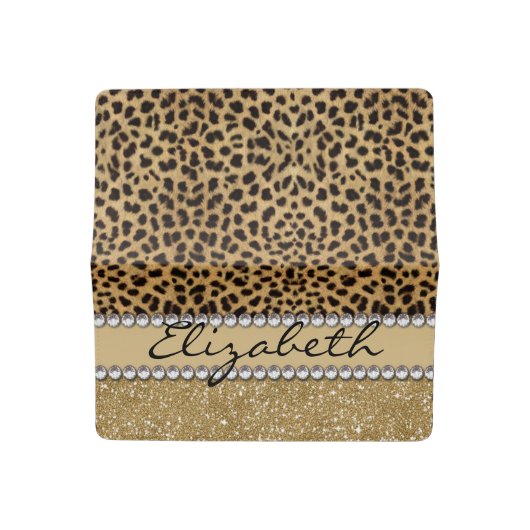 Leopard Spot Gold Glitter Rhinestone PHOTO PRINT Checkbook Cover (Open)