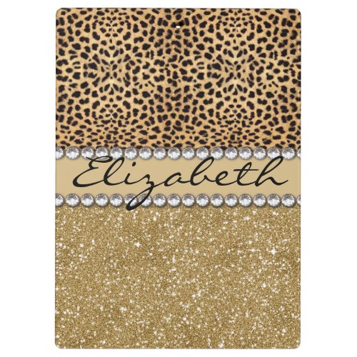 Leopard Spot Gold Glitter Rhinestone PHOTO PRINT Clipboard
