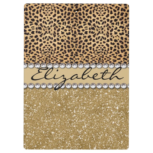 Leopard Spot Gold Glitter Rhinestone PHOTO PRINT Clipboard (Back)