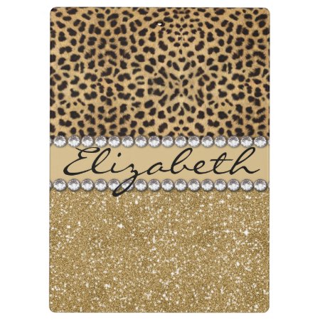 Leopard Spot Gold Glitter Rhinestone Photo Print Clipboard